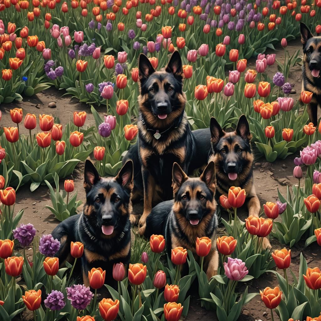 Tulips and German Shepherds Fantasy Concept Art