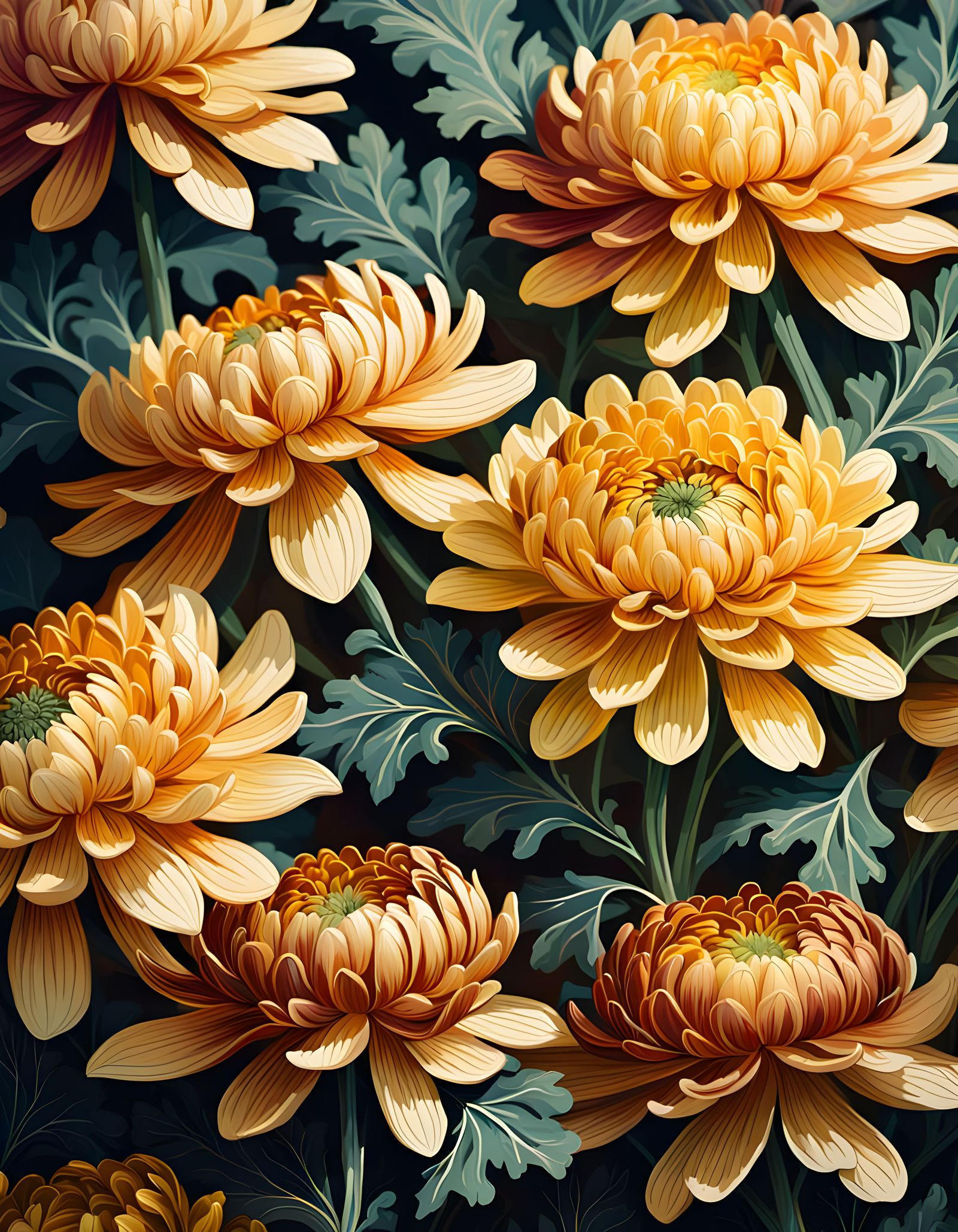 Chrysanthemum Pattern in William Morris Style