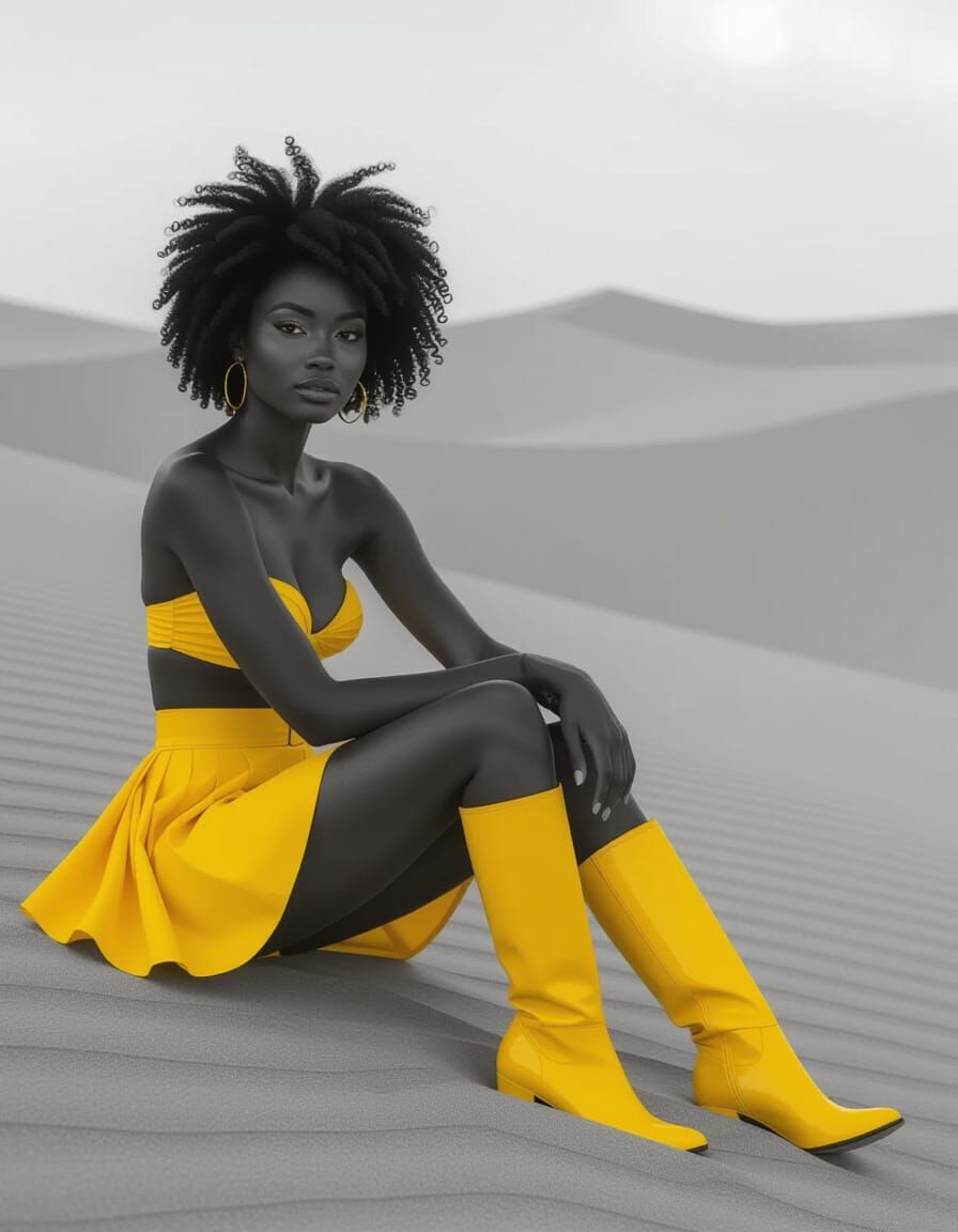 Monochrome Portrait of a Woman in Yellow Accents