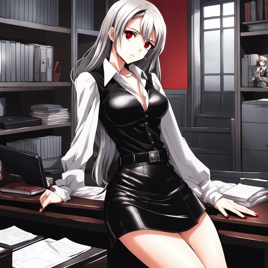 Anime Vampire Girl Working in Office