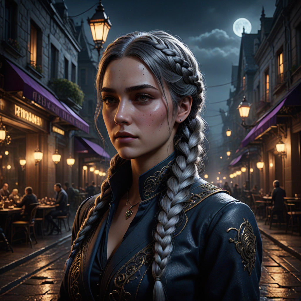 Midnight Fantasy: Elegant Woman Walks Under City Lights