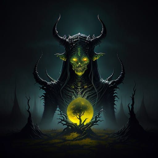 Ethereal Matriarch Goddess in Dark, Surreal Landscape