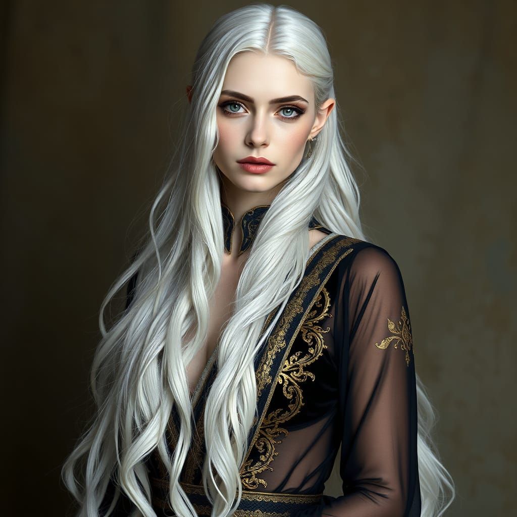 Elegant Portrait of Ayleid Woman in Art Nouveau Style