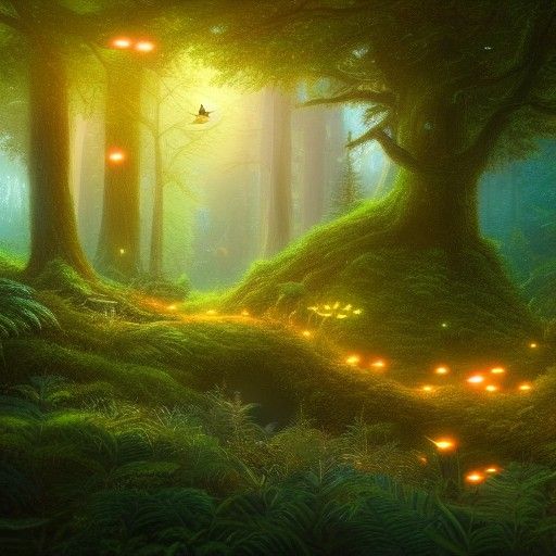 Enchanted Forest with Glowing Plants and Fireflies