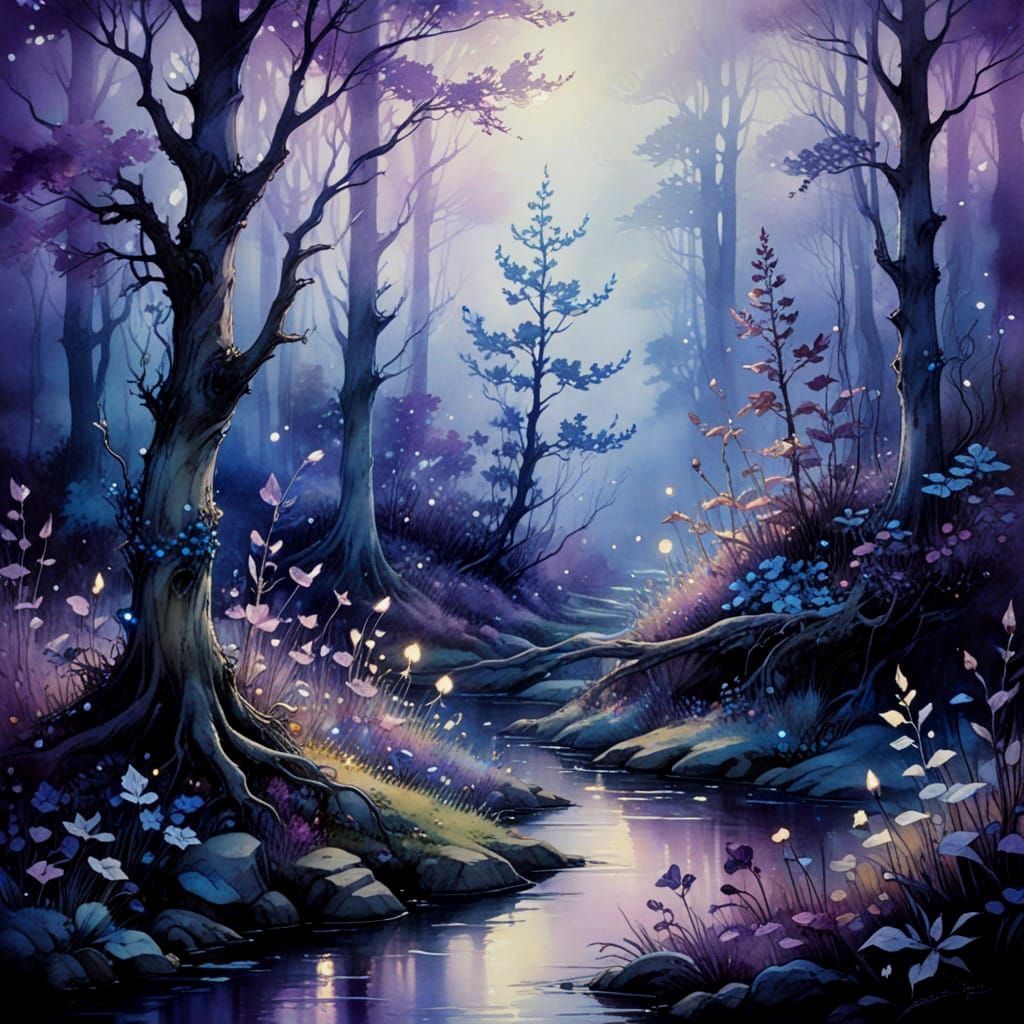 Whimsical Forest in Shimmering Hues