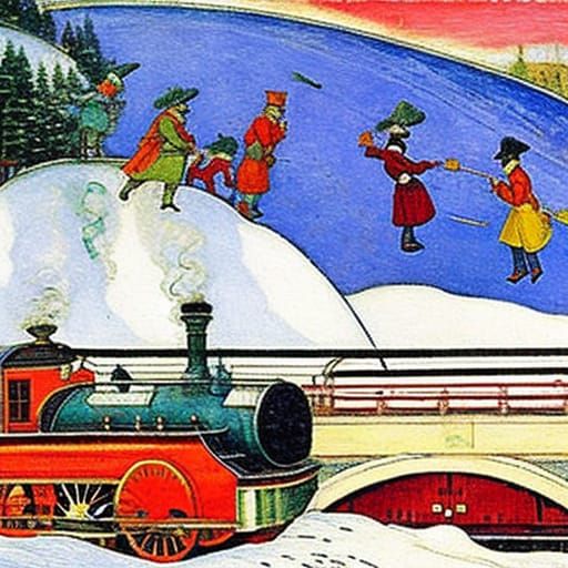 Winter Sled Race Inspired by Renaissance and Expressionism