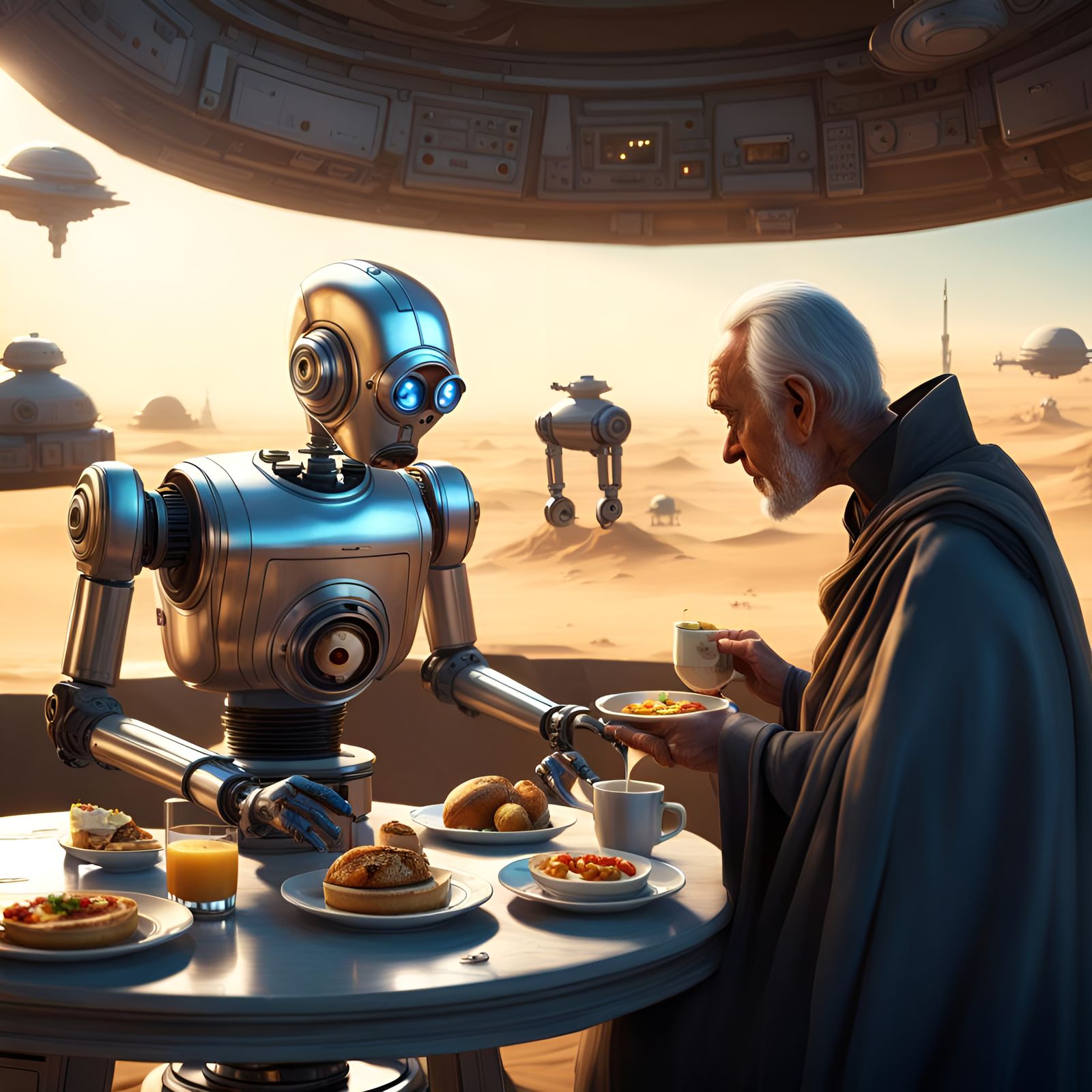 Robotic Butler Serves Alien Breakfast on Tatooine