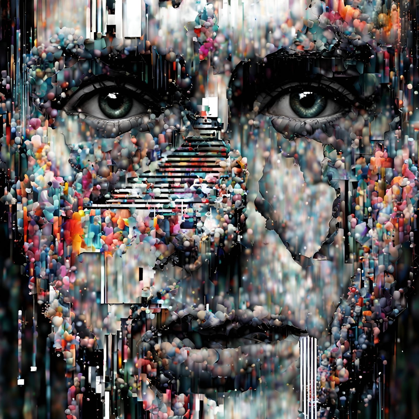 Fractal Glitchcore Portrait of Man in Mixed Media