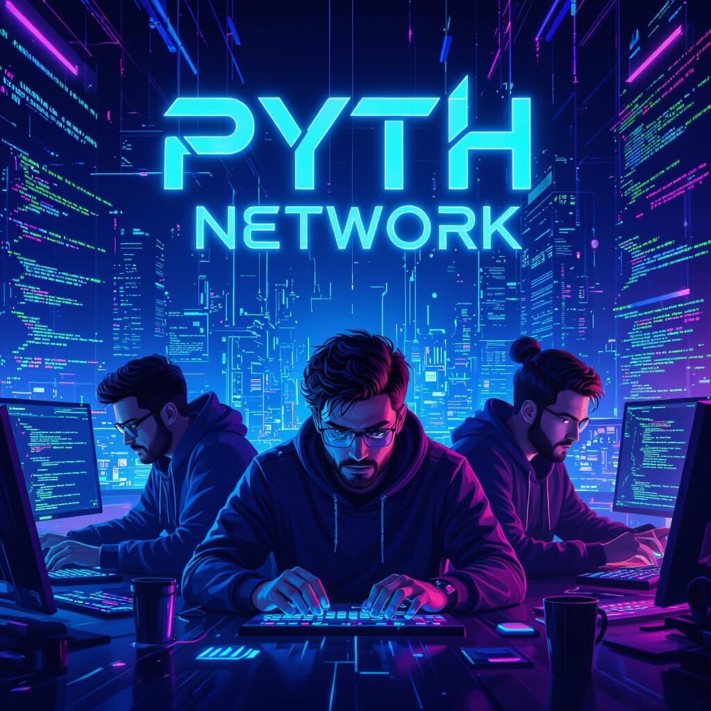 Crypto Developers Working on PYTH NETWORK in Neon Cyberpunk ...