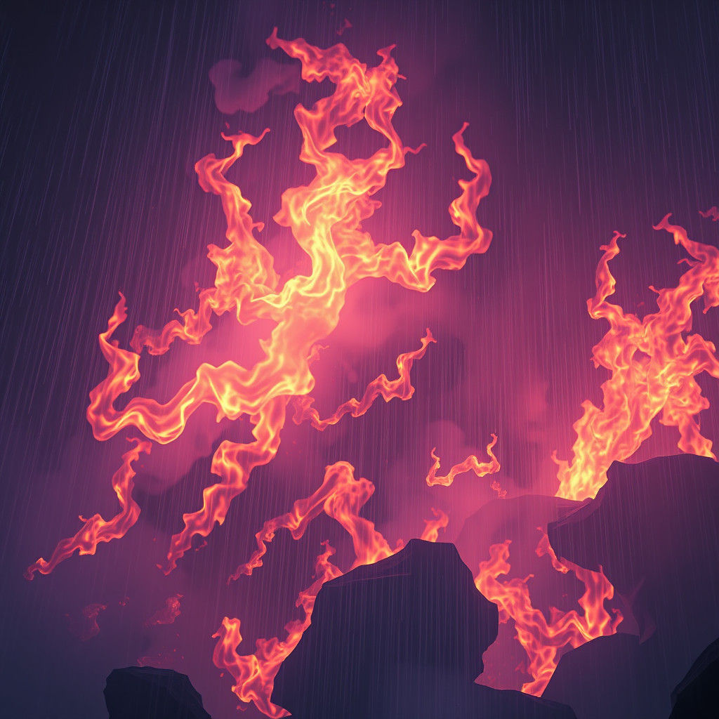 Ethereal Flames Engulfed by Rain in Ornate Style