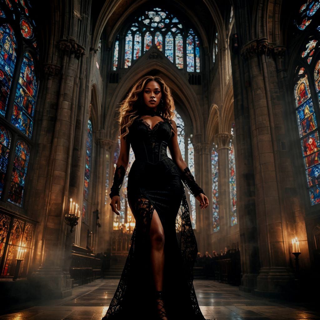 Beyoncé as Gothic Vampire in Cathedral, Fantasy Art