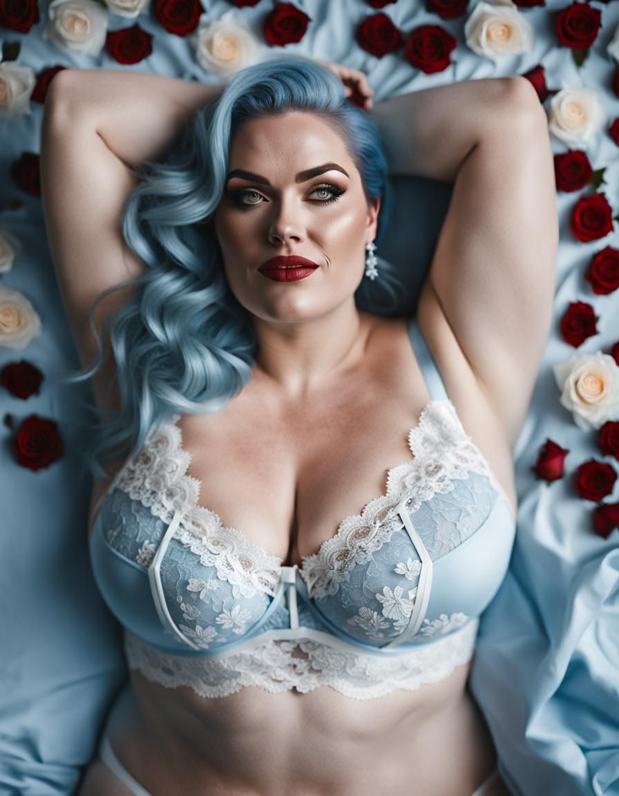 Person in Lace Bra with Roses: Hyperrealistic Photo