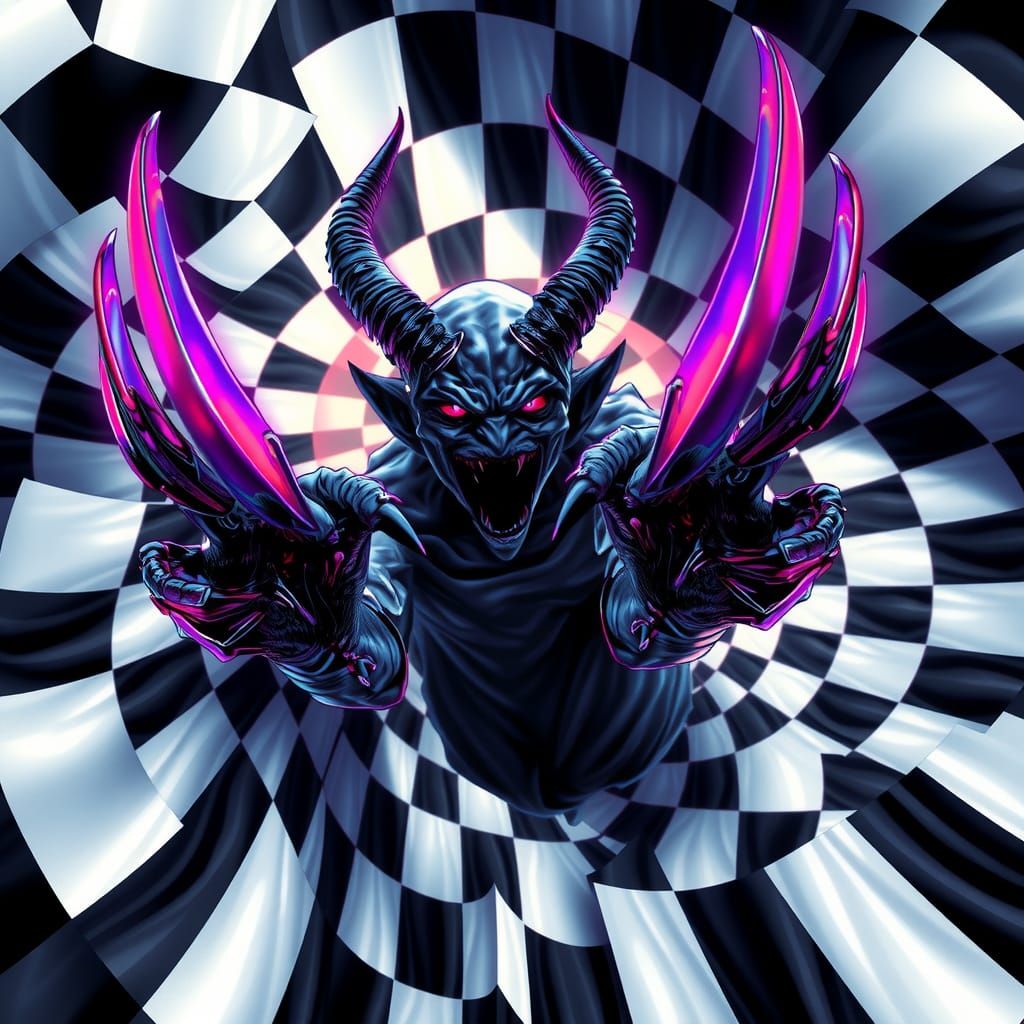 Demonic Figure Emerges from Distorted Plane in Digital Art