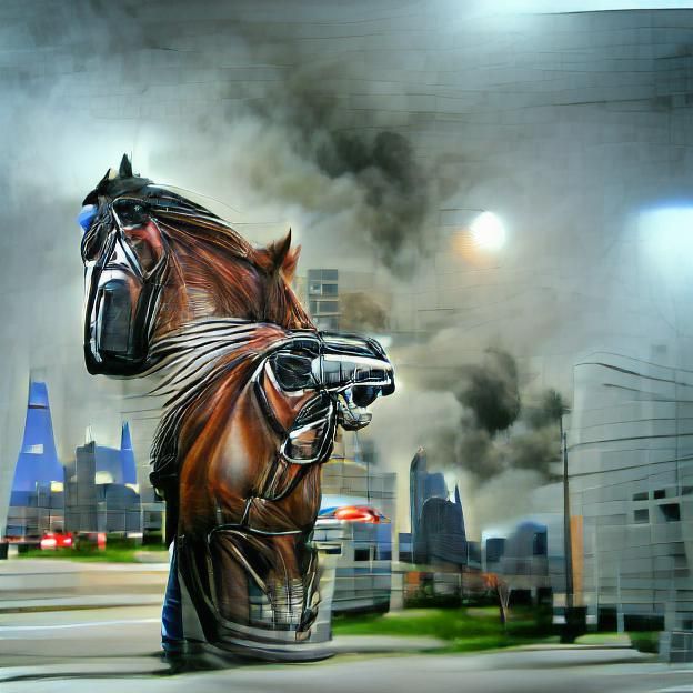 Cyberpunk Chrome Horse in Neon Cityscape