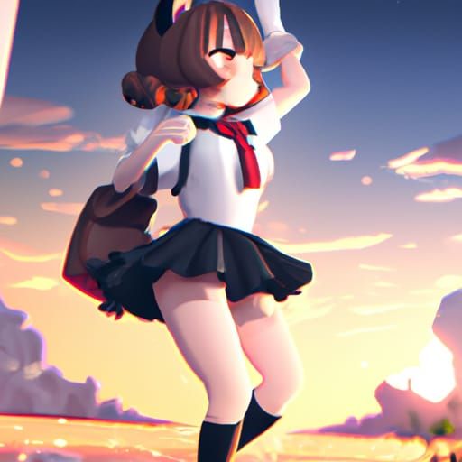 Anime Catgirl in School Uniform, Ghibli Style