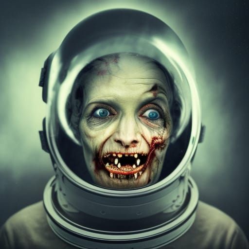 Zombie Astronaut's Salad Scream: Hyperrealistic Space Portra...