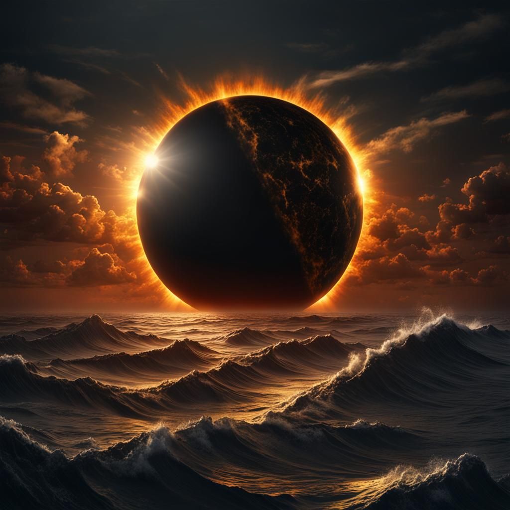 Epic Ocean Solar Eclipse Digital Painting