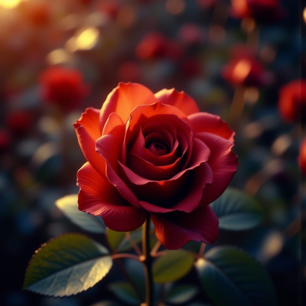 Dramatic Red Rose in Cinematic Film Style