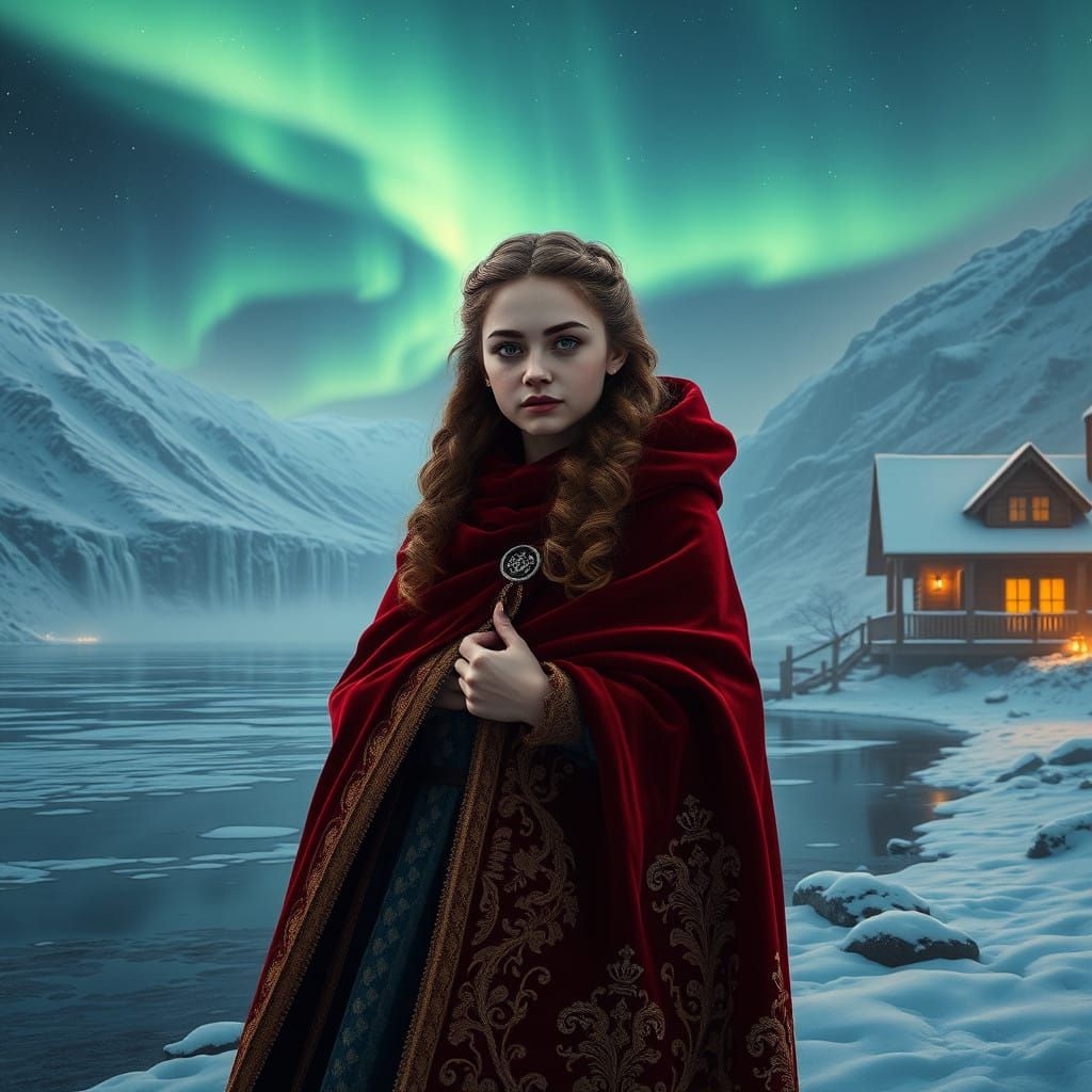 Magical Hogwarts Headmistress Surrounded by Icelandic Winter...