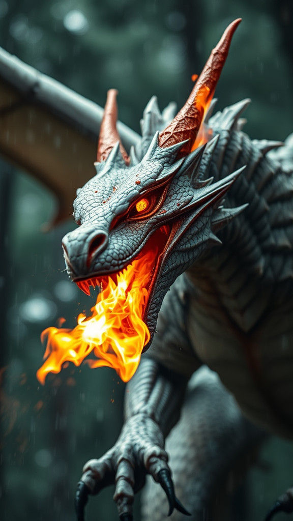 Roaring Dragon Hybrid in Rain, Animal Photography