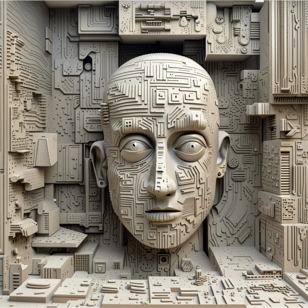 Abstract Greeble Art in Cubist Style