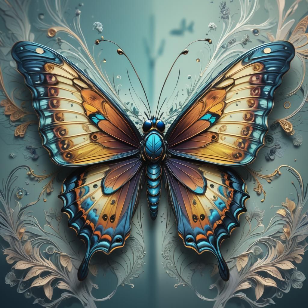 Majestic Butterfly Line Drawing in Three Colors