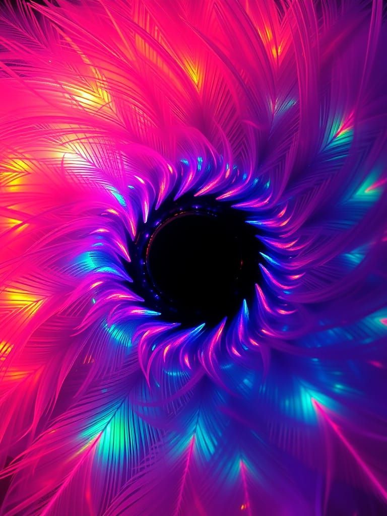 Bioluminescent Feathers Swirl in Neon Light
