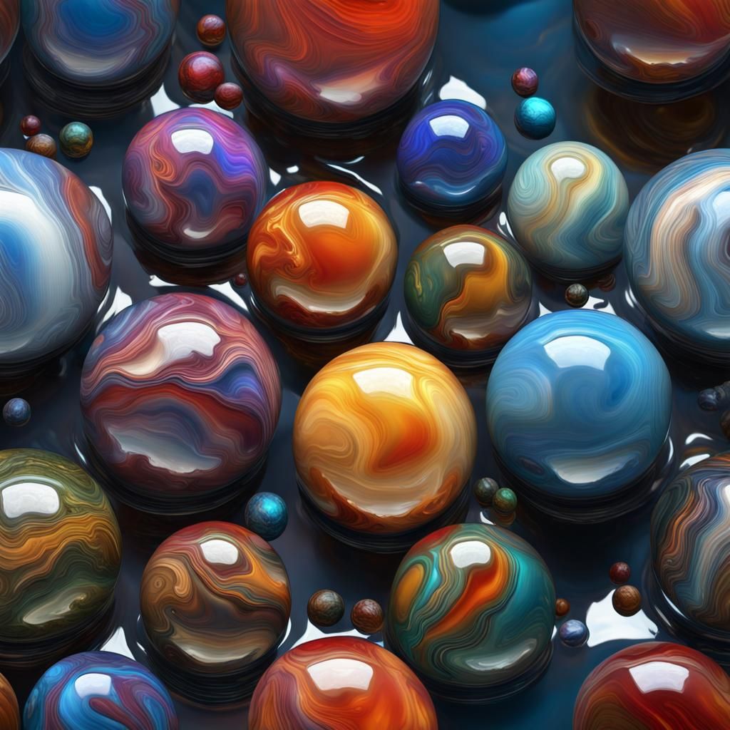 Multilayered Multicoloured Marbles with Impasto Relief