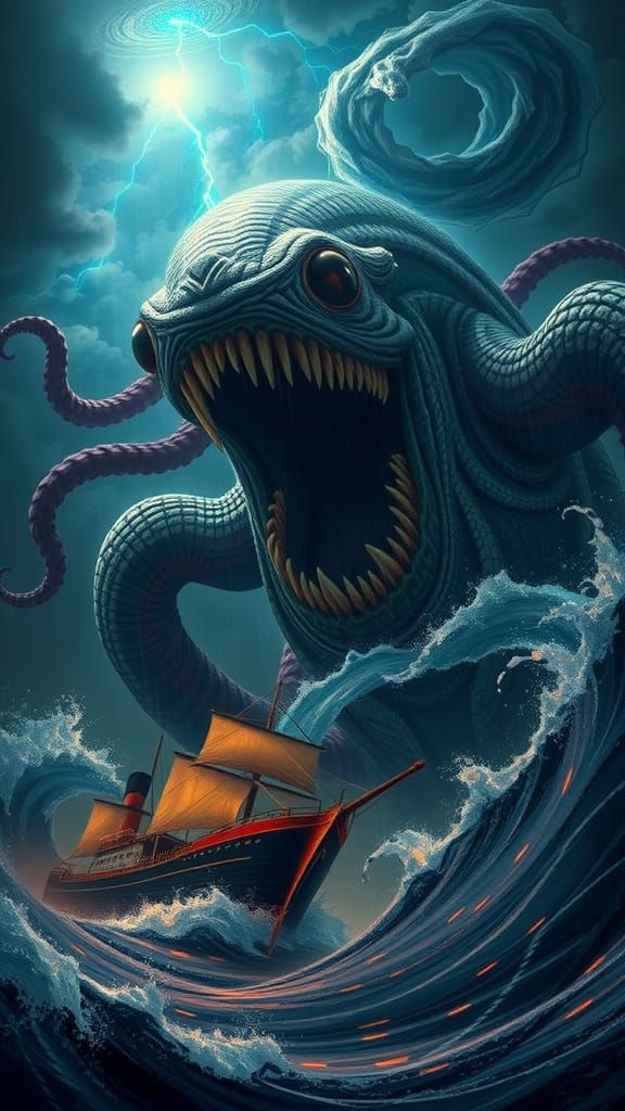 Gargantuan Tentacled Kaiju Rises from Ocean Depths