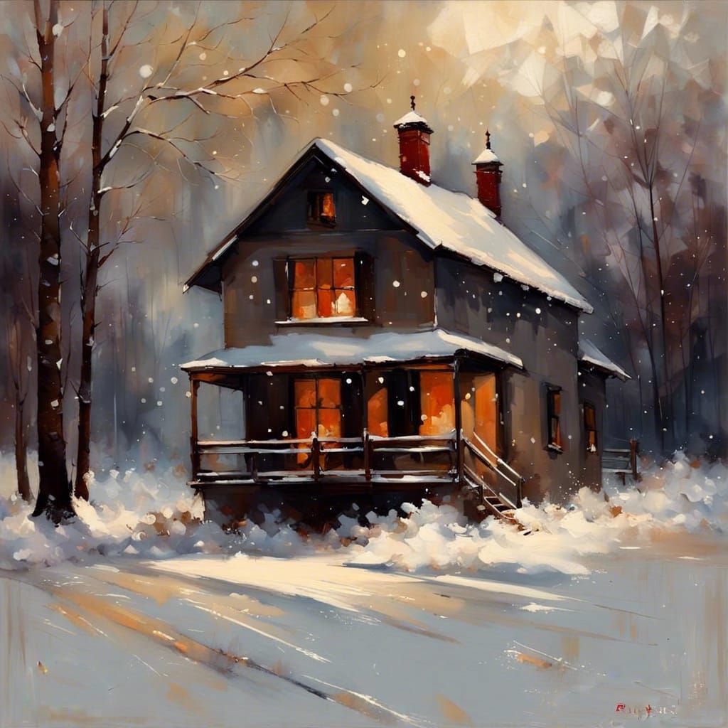 Winter Landscape in Impressionist Style