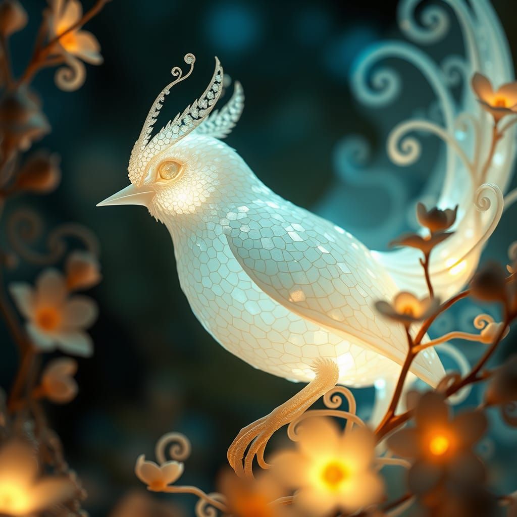 Luminous Bird in Whimsical Alabaster Style
