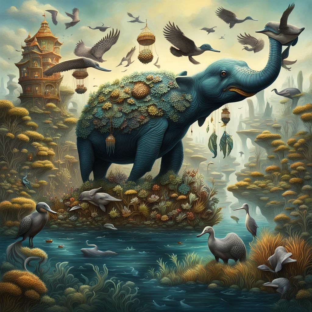 Magical Hybrid Creatures in Fantastical World