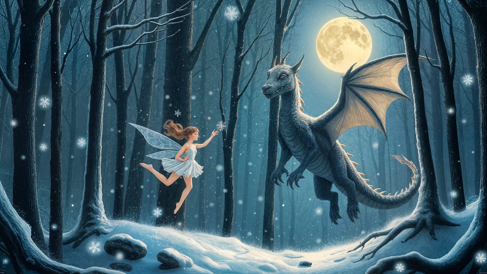 Winter Fairy and Dragon Dance in Moonlight