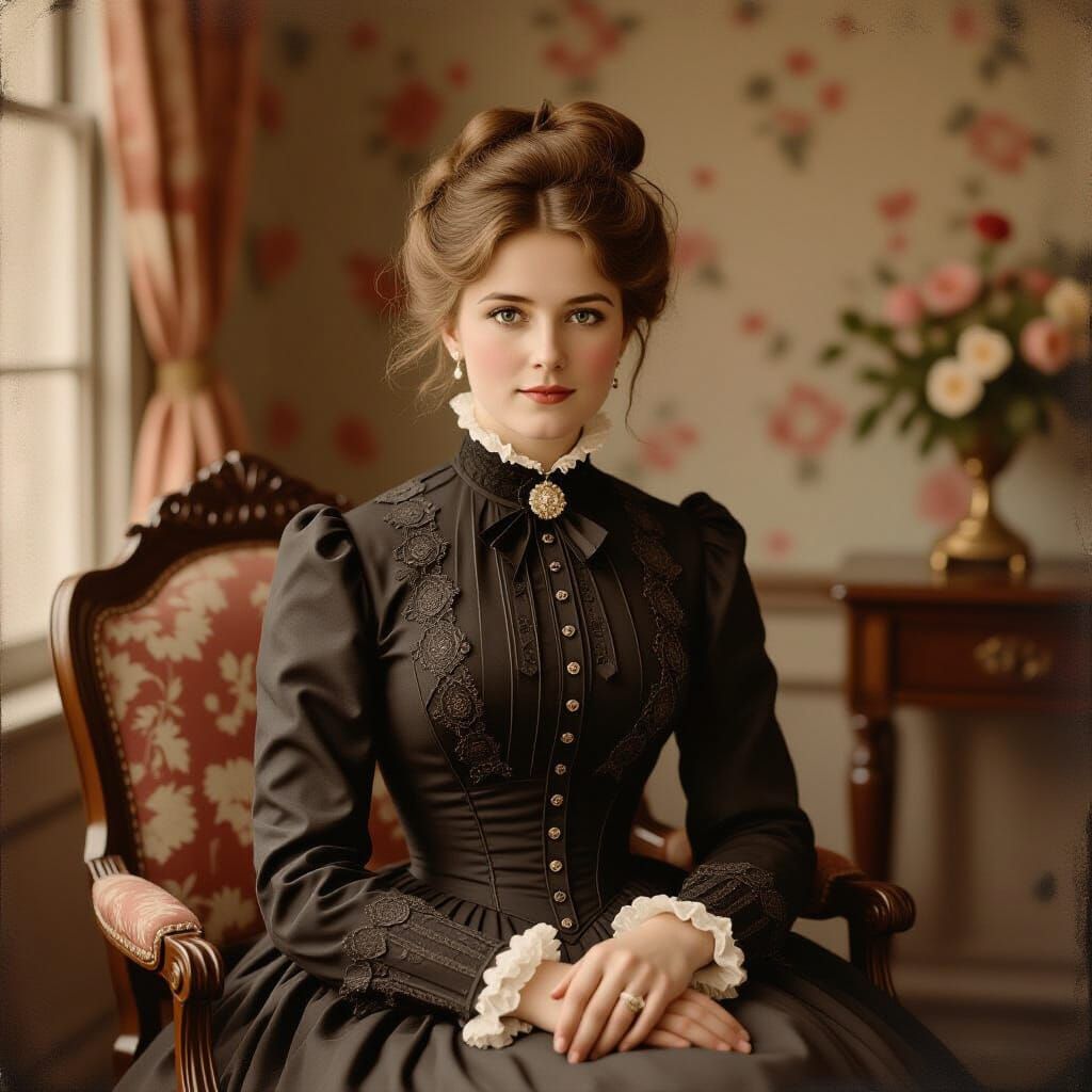 Victorian Woman in Parlour, Daguerreotype Style