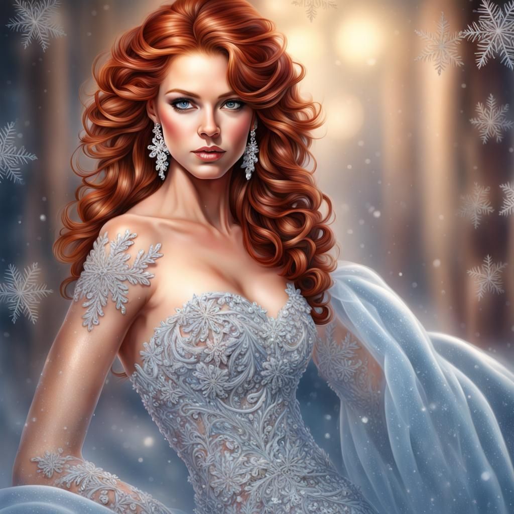 Woman in Snowflake Crystal Dress: Airbrush Art