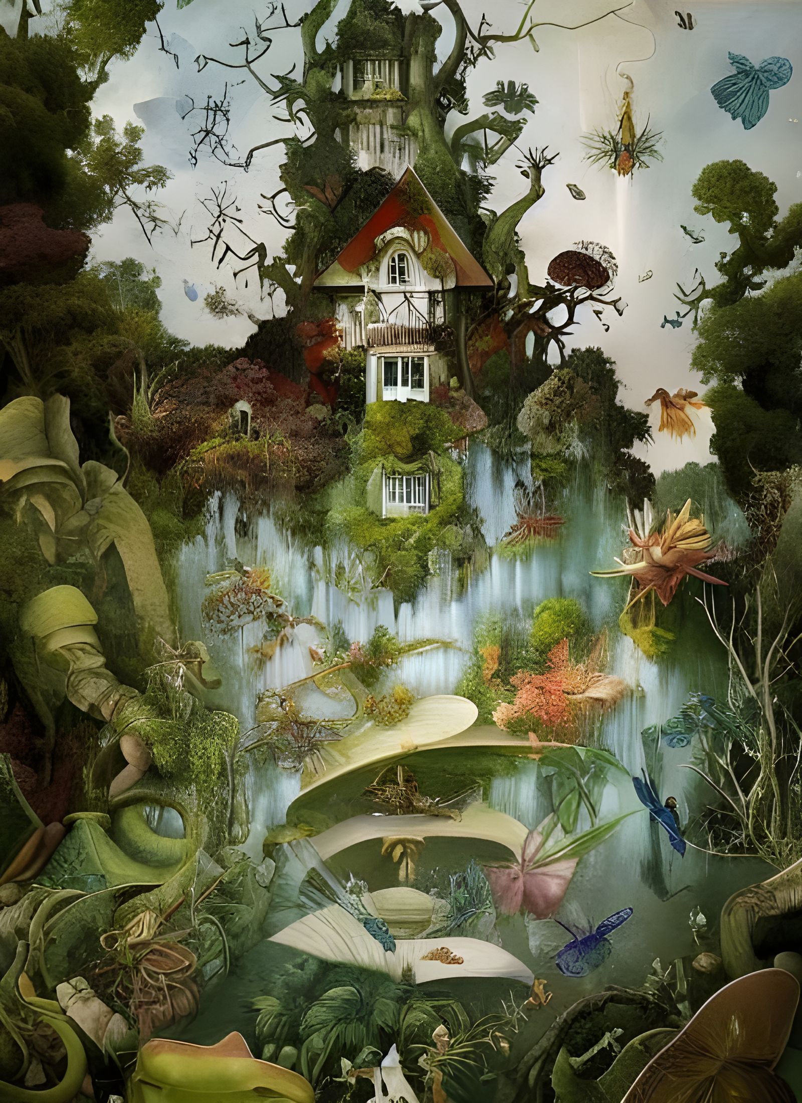 Lush Garden Country House with Magical Surrealism