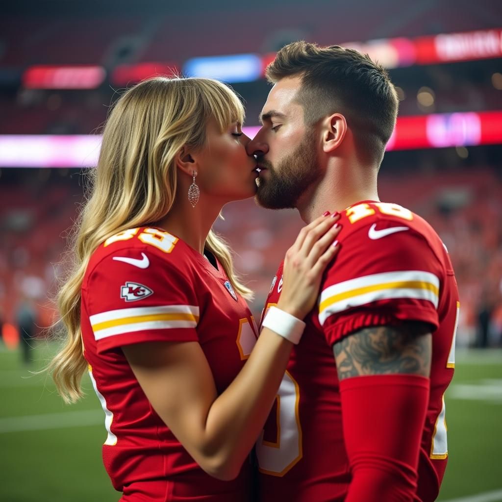 Taylor Swift and Travis Kelce Kissing Portrait