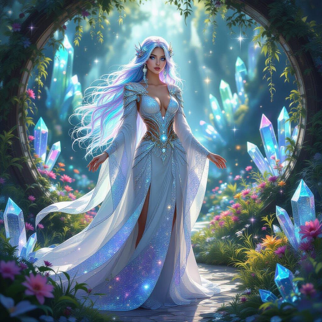 Ethereal Being in Alien Garden, Hyperrealistic Art