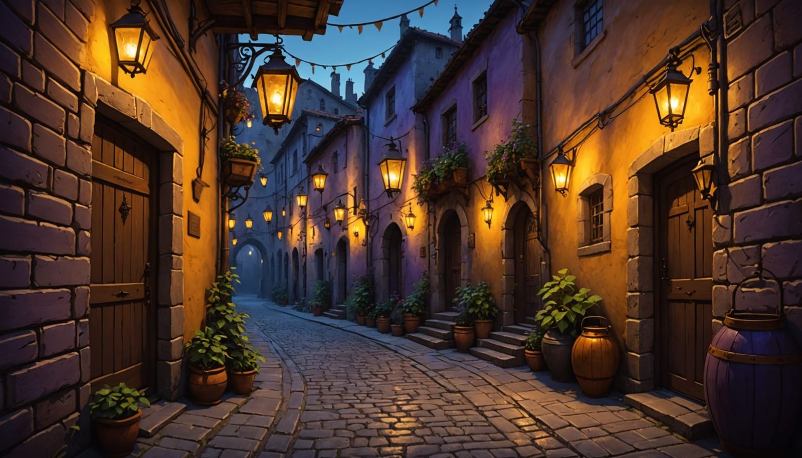Dark Fantasy Medieval Alleyways with Dynamic Lantern Light