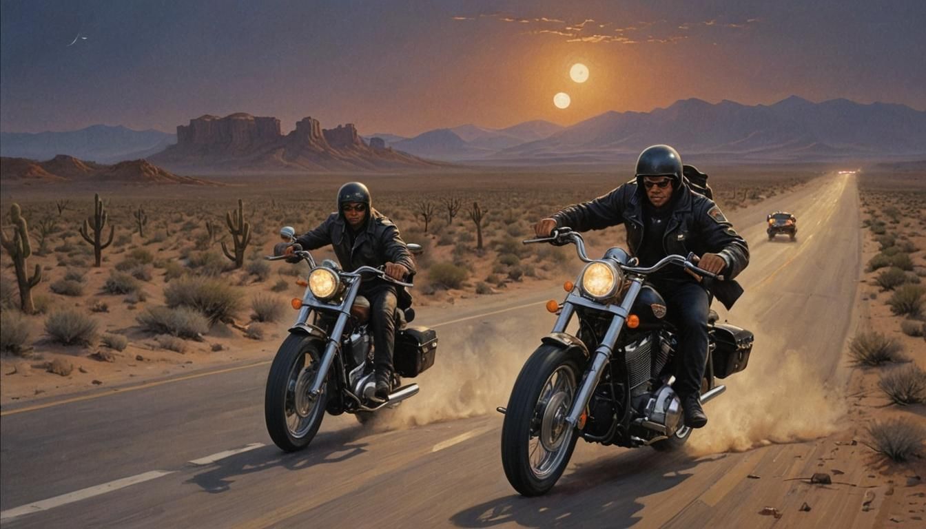 Motorcycle Bandit Chase on Desert Highway