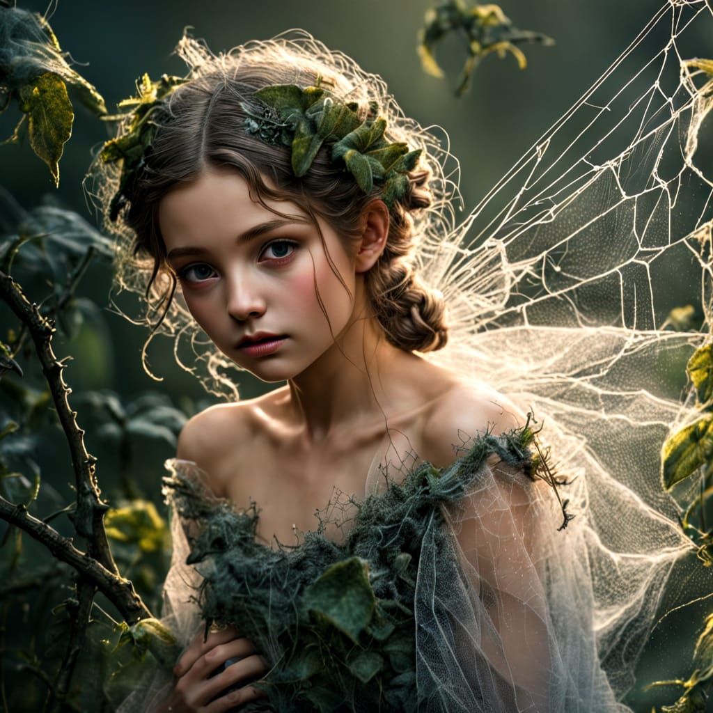 Enchanted Fairy Encased in Delicate Spiderweb