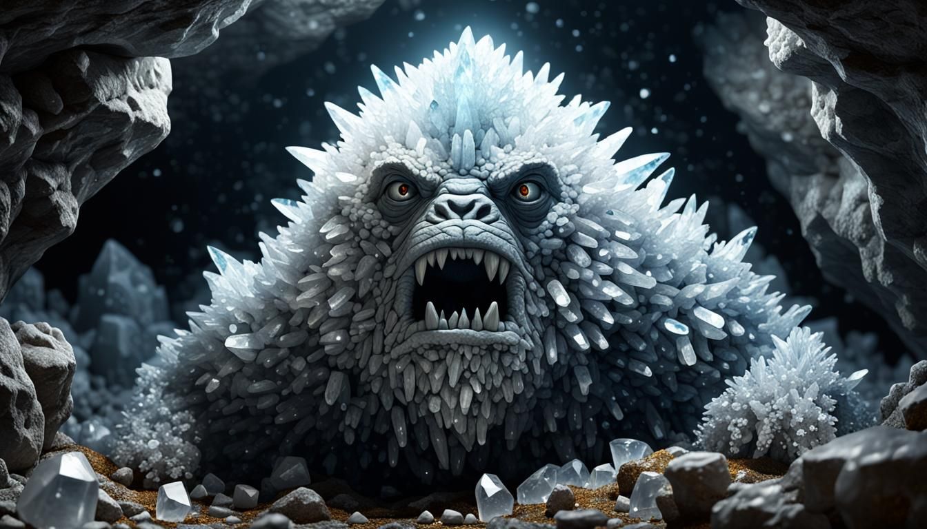 Quartz Crystal Creature in Crystal Cave: Hyperrealistic Art