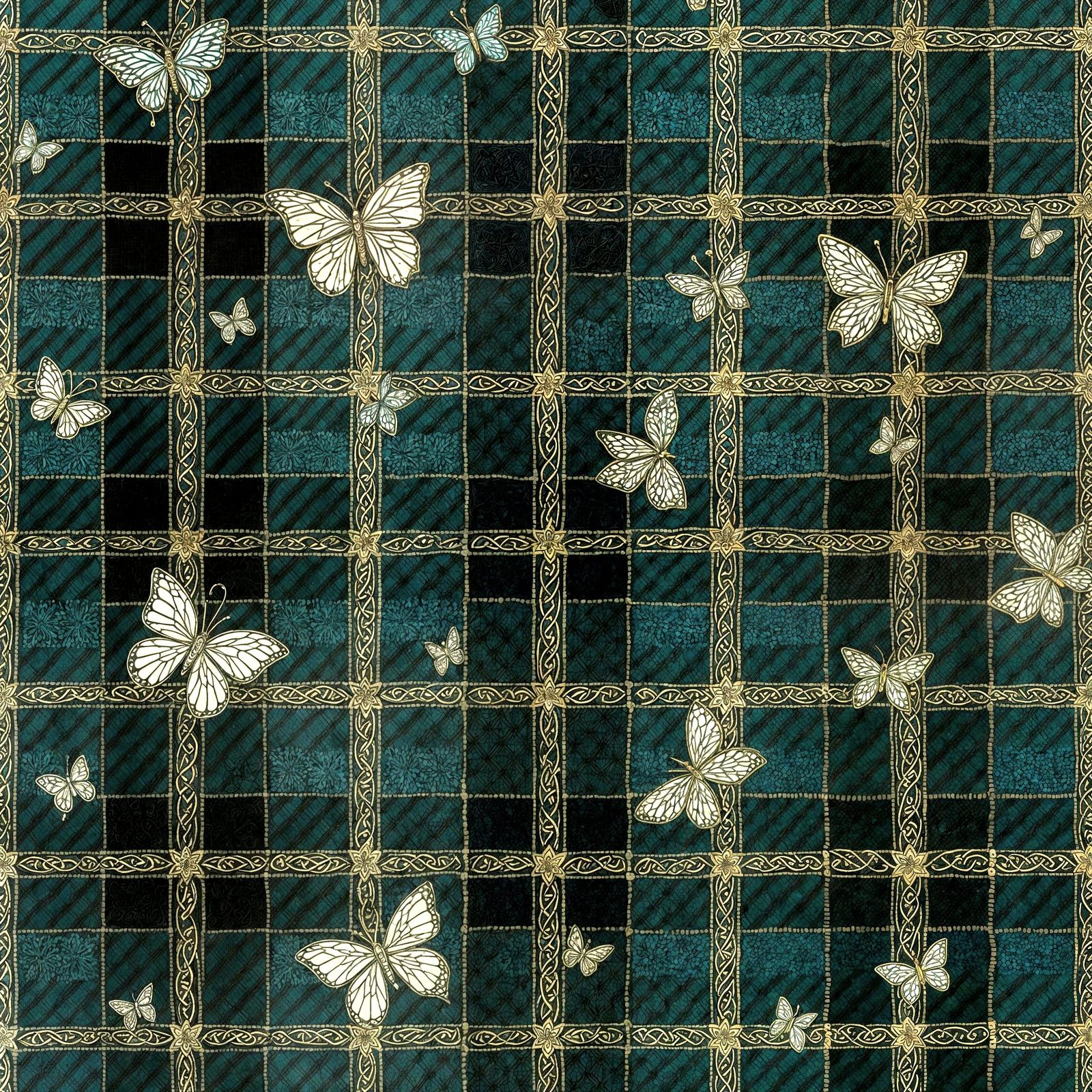 Muted Celtic Florals in Clergy Tartan