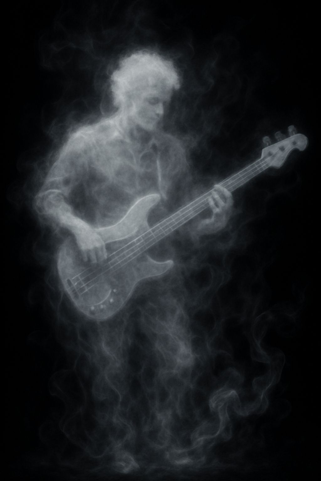 Surreal Misty Bass Guitarist Made of Smoke