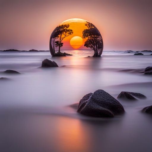 Orange Sunset Reflected in Crystal Sphere