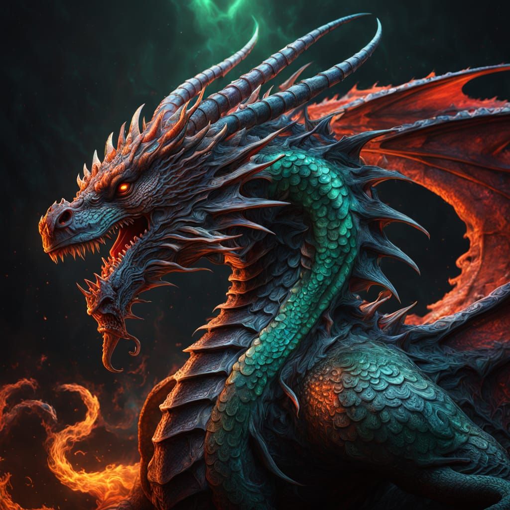 Ethereal Dragon Descends Amidst Fiery Vortex