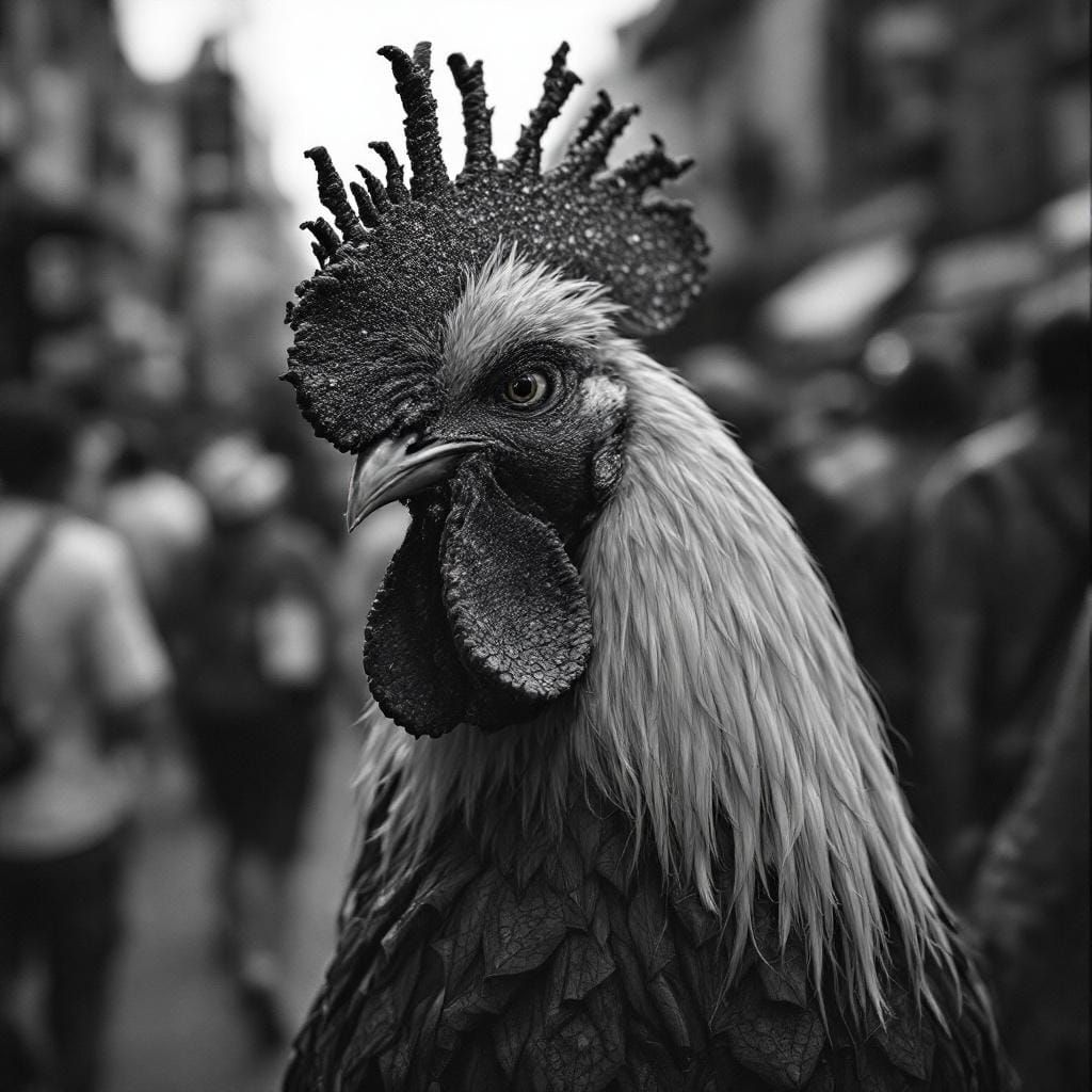 Sullen Rooster at Rio Carnival in Black and White