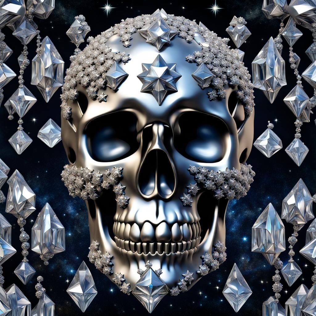 Metallic Skull Encrusted with Crystalline Gems