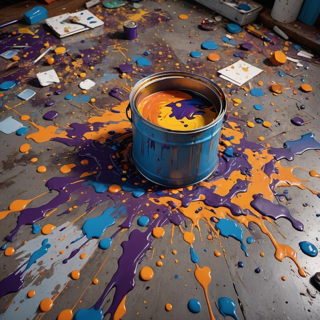 Vibrant Spilled Paint Creates Abstract Art, Fantasy Concept