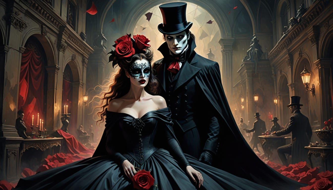 Phantom of Opera Masquerade Scene in Fantasy Art Style